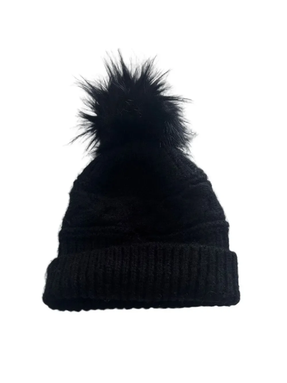 Aerie Black Chunky Knit Winter Beanie Hat With Black Pom Pom
